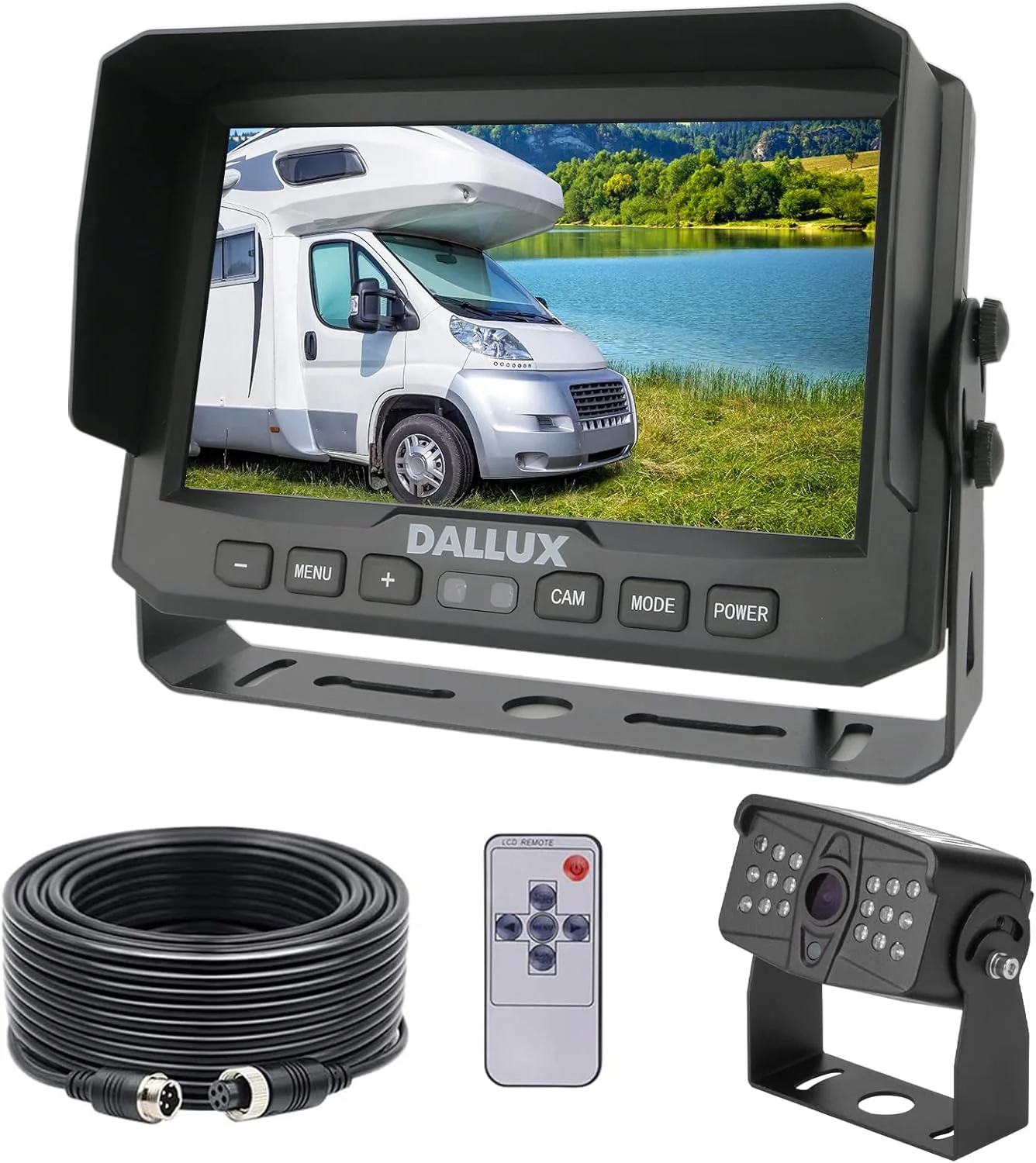 Stylish DALLUX Truck Backup Camera kit HD 1080P Rearview Cab Cam with 7 inch Monitor 4 PIN Extension Cable for Bus Truck Van Trailer RV Camper Motor Home Pickup Harveste Heavy Duty Vehicles 12V-24V Safe