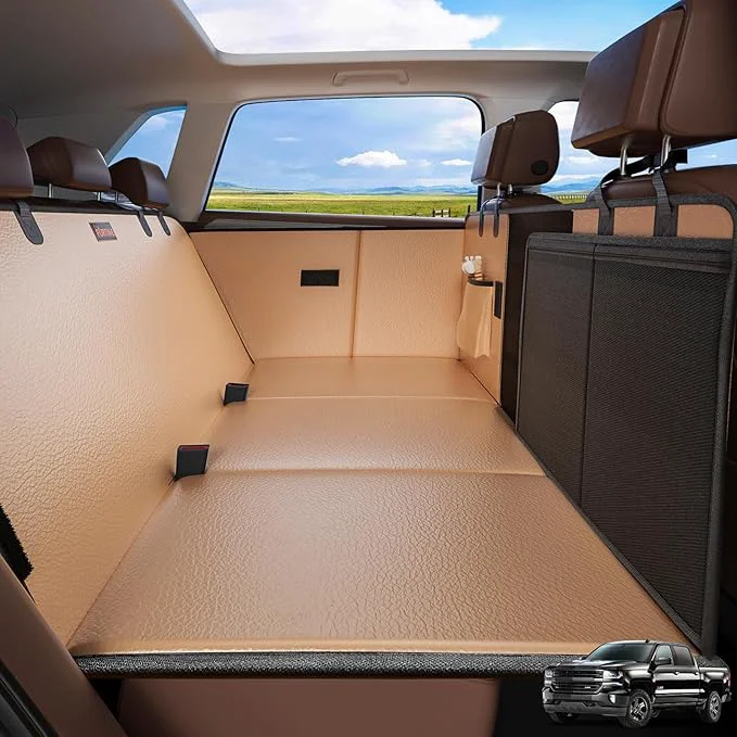 Trendy FURTIME XL Back Seat Extender for Dogs Hard Bottom Dog Car Seat Cover for Truck Back Seat Upgraded PU Leather Waterproof Anti-Scratch Large Space Back Seat Cover for Full Size Truck SUV BrownAbout ThisOverview Advanced