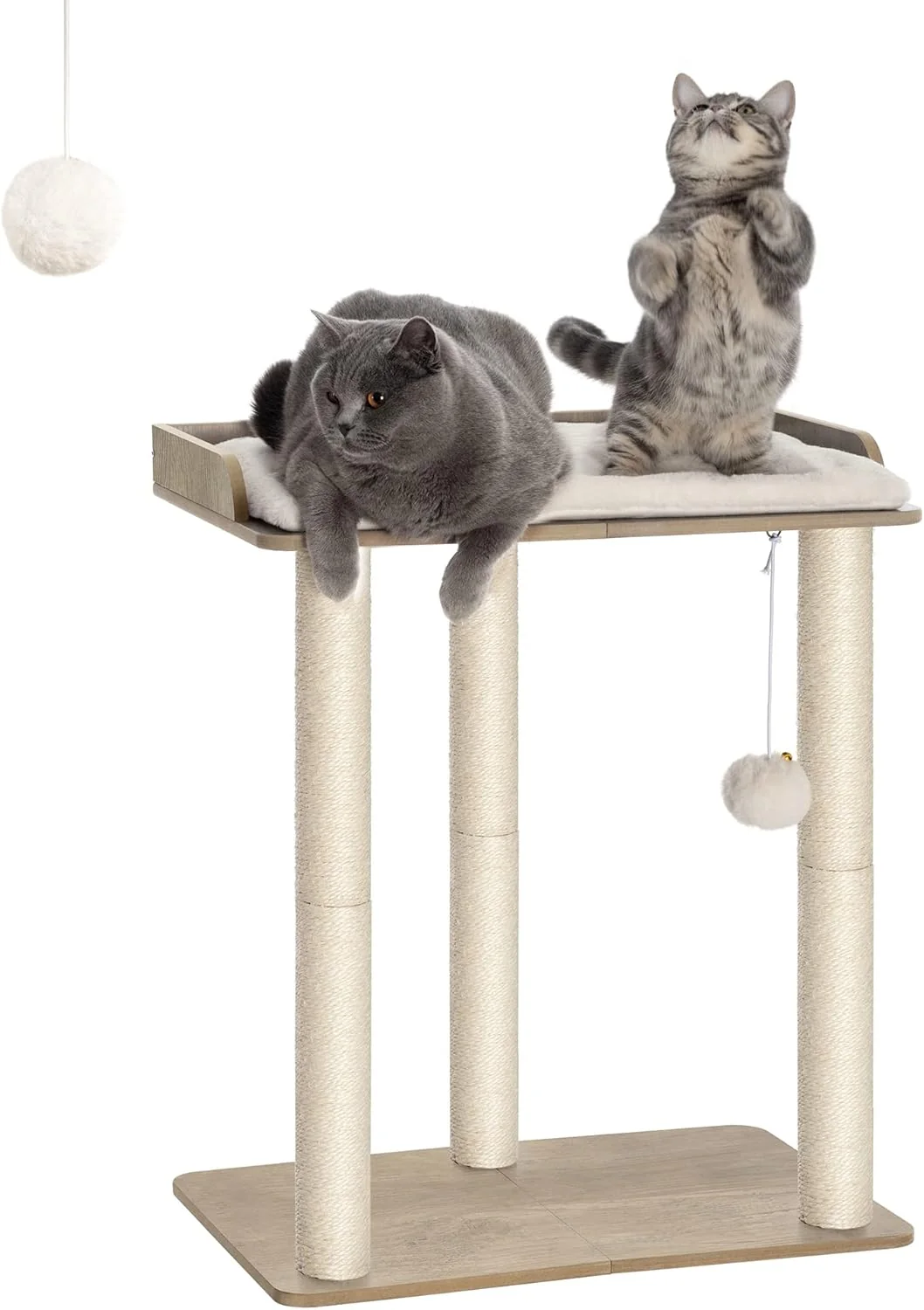 Optimized FourFurPets 26.7in Large Cat Tree Tower Condo Cat Scratch Posts for Indoor Cats Big Plate Three 23.6in Full Sisal Scratching Posts Greige Relaxed