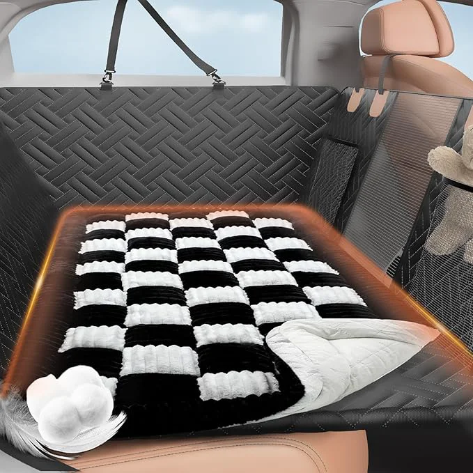 Breathable Backseat Pet Bed Mat Deluxe Dog Seat Covers Truck Plaid Dog Bed for Car Back Seat Non-Slip Travel Pet Mat Back seat Extenders for Car SUV for L-Black White About ThisOverview High-Quality