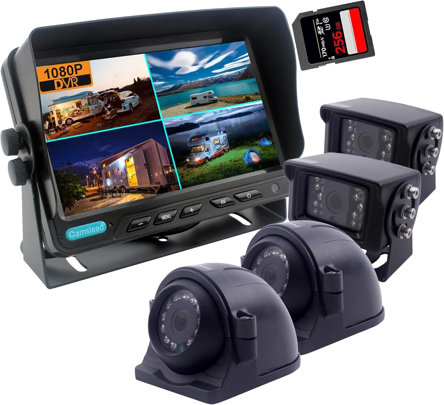 Minimalist 10 inch Screen 1080P Backup Camera System with Wired DVR Recorder Quad Split Screen Car Monitor 2X Waterproof Reversing Cameras 2X Safety Sides Camera for Camper Trailers Truck RV Responsible