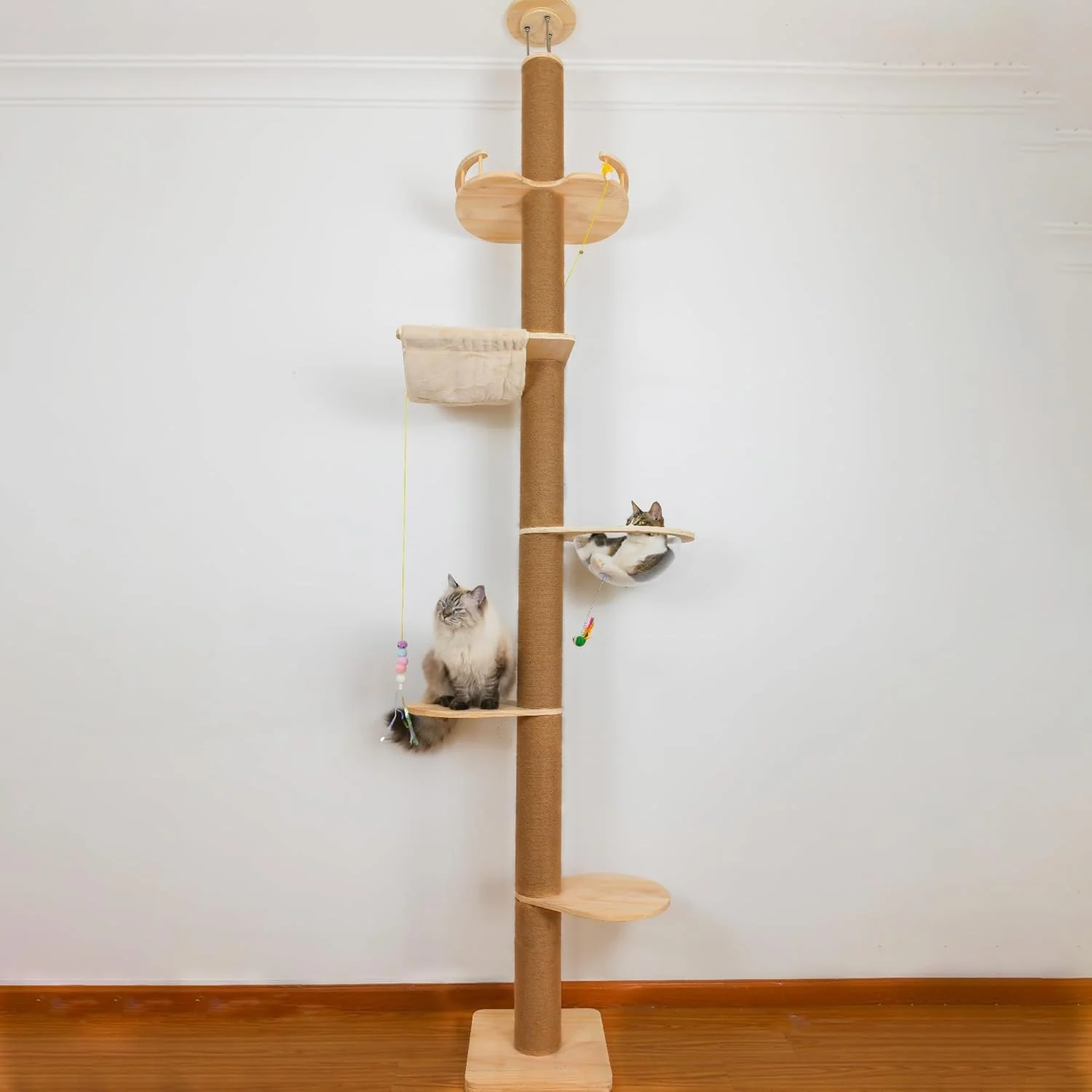 Expertly Made Floor to Ceiling Cat Tree Height 50-120 in Adjustable Cat Tower 5 Tier Hemp Scratching Post High Cat Tree Sturdy Activity Tree Indoor Outdoor Cat Scratching Post Activity Center Fine
