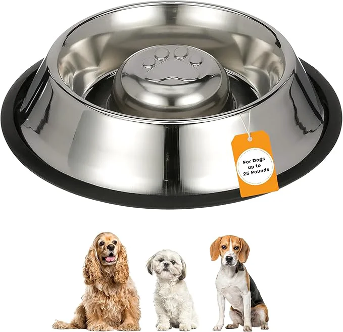 Traditional Neater Pet Brands Stainless Steel Slow Feed Bowl - Non-Tip Non-Skid - Stops Dog Food Gulping Bloat Indigestion and Rapid Eating 1.5 Cup About ThisOverview Optimized