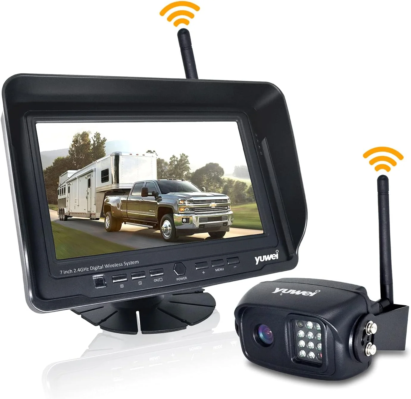 Genuine Yuwei Digital Wireless Backup Camera System Kit AHD1080P Wireless Rear View Camera and 7'' LCD Wireless Reversing Monitor for Trailer RV Bus Trucks Horse-Trailer School Bus Farm Machine etc Healthy