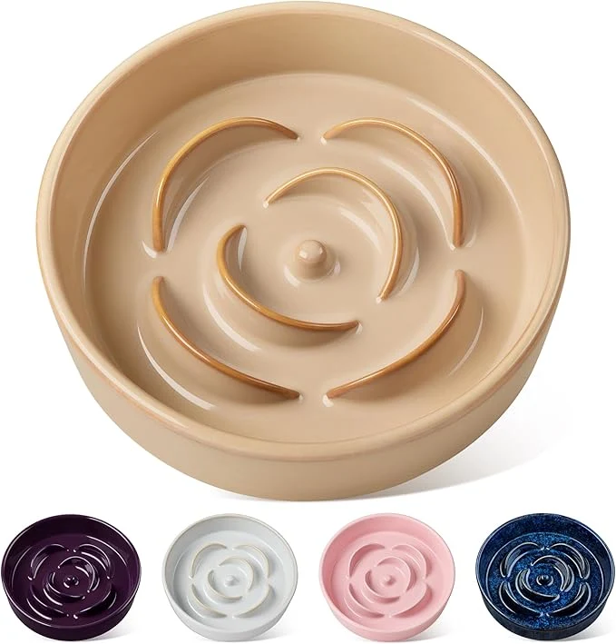 Prestigious vancasso Slow Feeder Dog Bowl 1.5 Cups Ceramic Slow Feeder for Medium Breed Puzzle Maze Dog Food Bowl for Fast Eater KhakiAbout ThisOverview Elite
