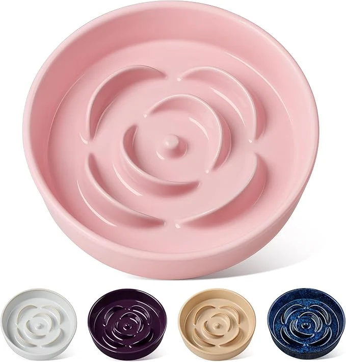 Stylish vancasso Slow Feeder Dog Bowl 1.5 Cups Ceramic Slow Feeder for Medium Breed Puzzle Maze Food Dog Bowl for Fast Eater PinkAbout ThisOverview Fine
