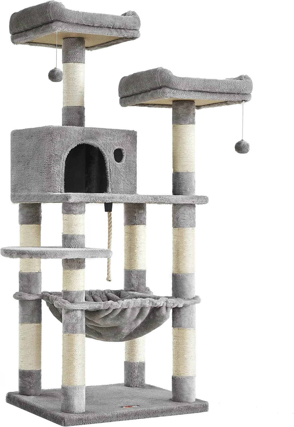 Casual FEANDREA Cat Tree Cat Tower for Indoor Cats 56.3-Inch Cat Condo with Scratching Posts Hammock Plush Perch Light Gray UPCT15W Fashionable