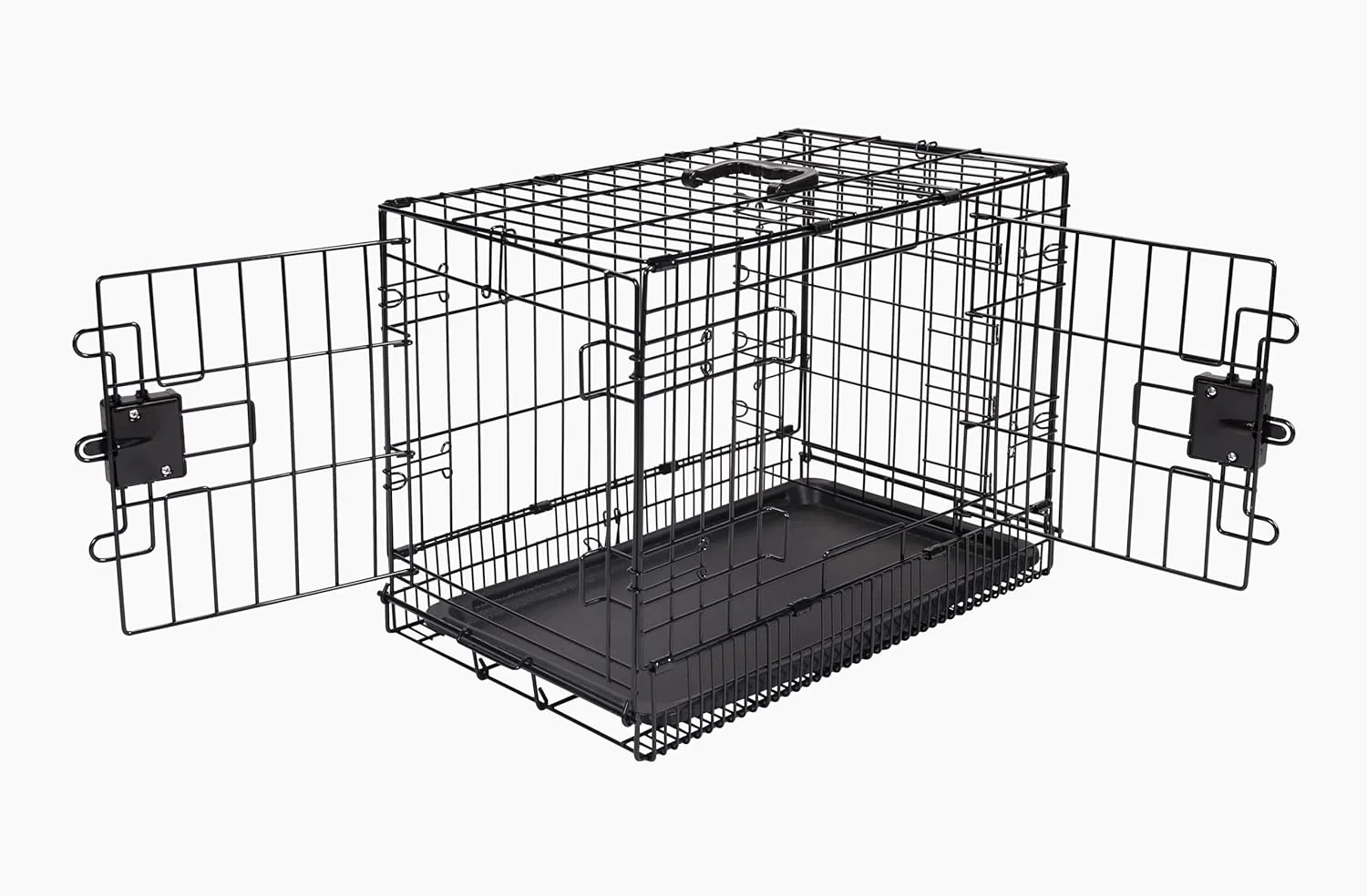 Stylish Amazon Basics Durable Foldable Metal Wire Dog Crate with Tray Double Door Divider 22 x 13 x 16 in Black Enhanced