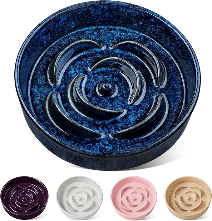 Solid vancasso Slow Feeder Dog Bowl 1.5 Cups Ceramic Slow Feeder for Medium Breed Puzzle Maze Dog Food Bowl for Fast Eater BlueAbout ThisOverview Relaxed
