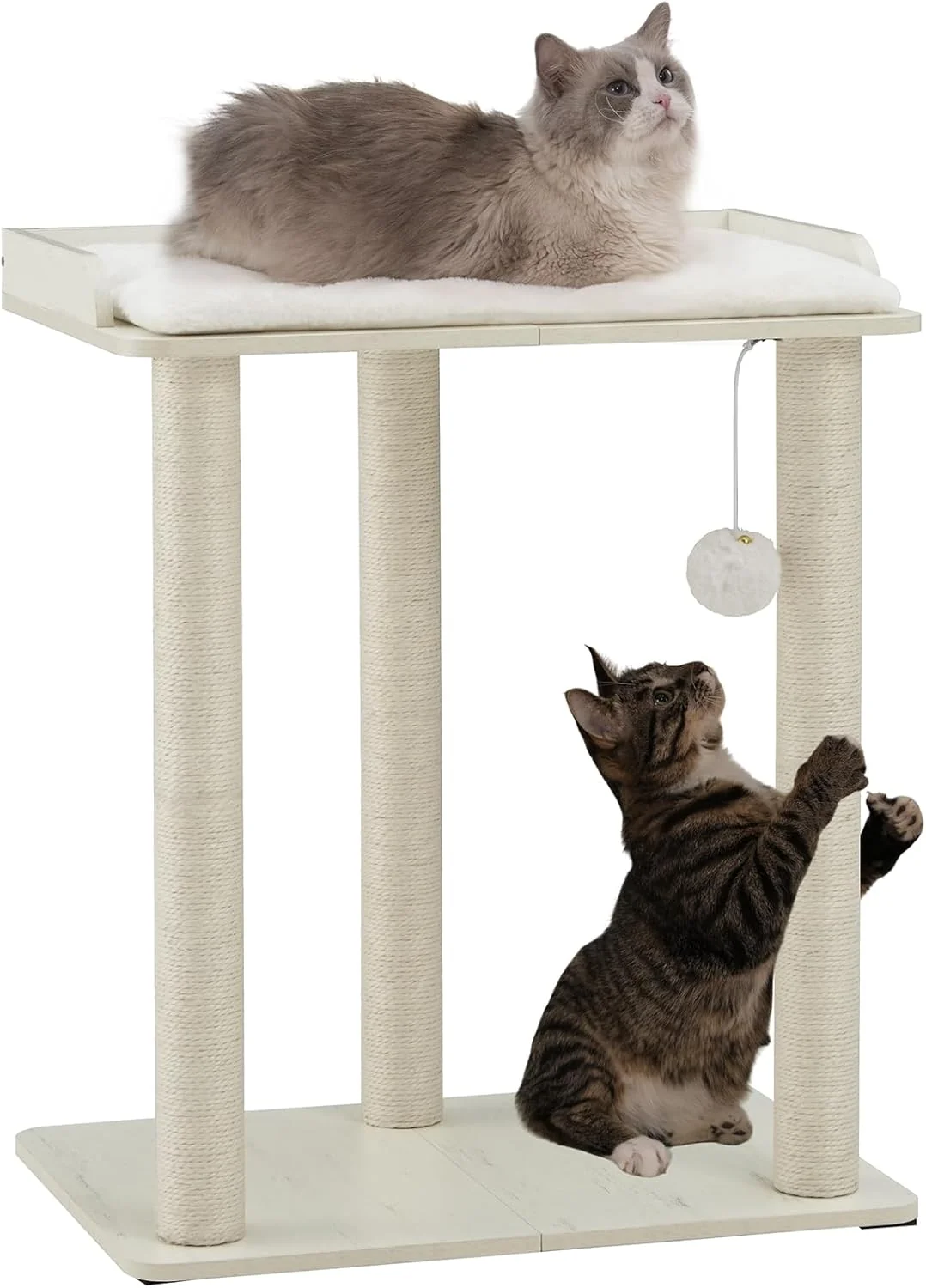 Selected FourFurPets 26.7in Large Cat Tree Tower Condo Cat Scratch Posts for Indoor Cats Big Plate Three 23.6in Full Sisal Scratching Posts White Modern