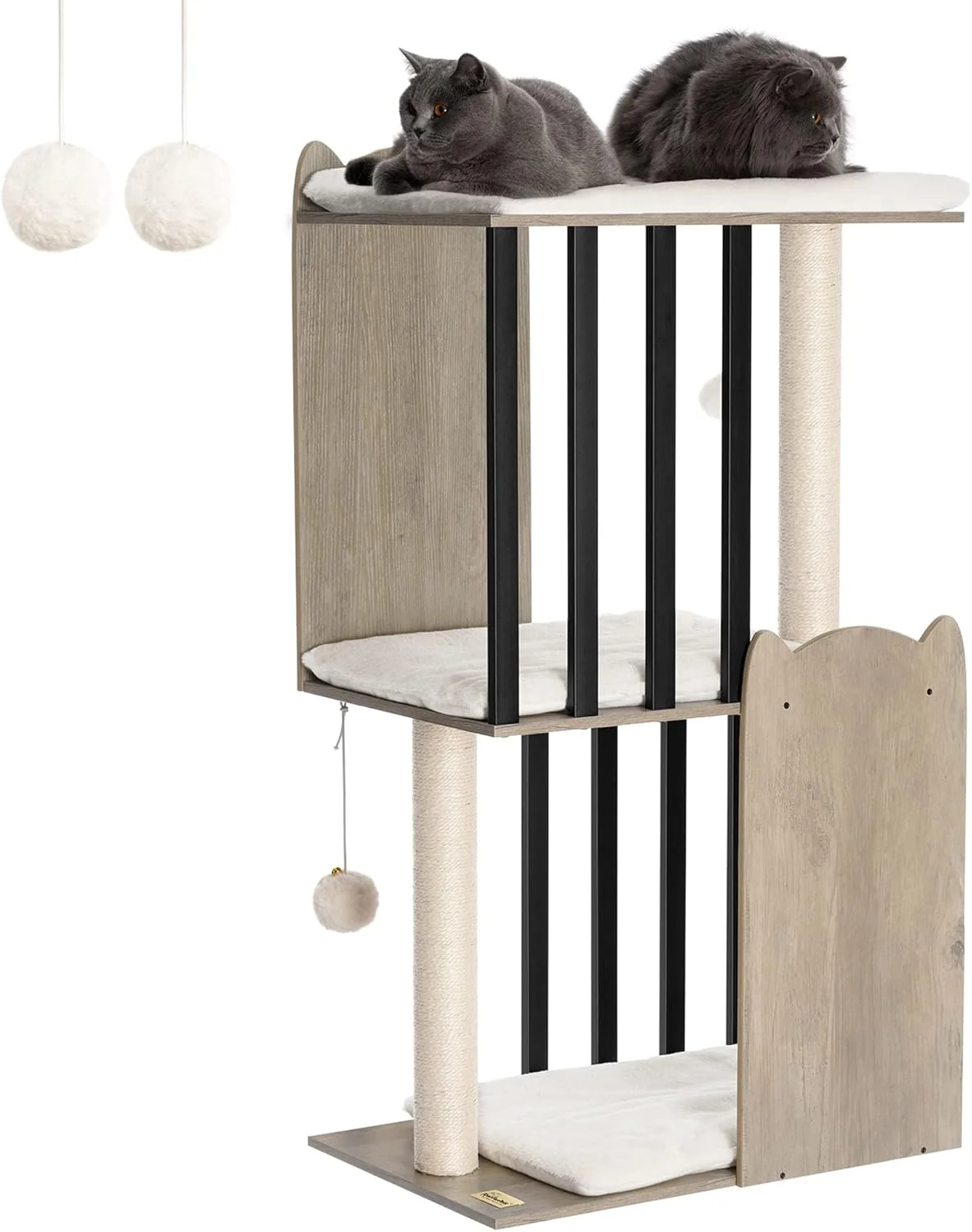 Fine Crafted FourFurPets 43.8in 3-Tier Modern Cat Tree Tower Condo Cat Scratch Posts for Indoor Cats Big Plate Two 19.7in Full Sisal Scratching Posts Greige Comfortable