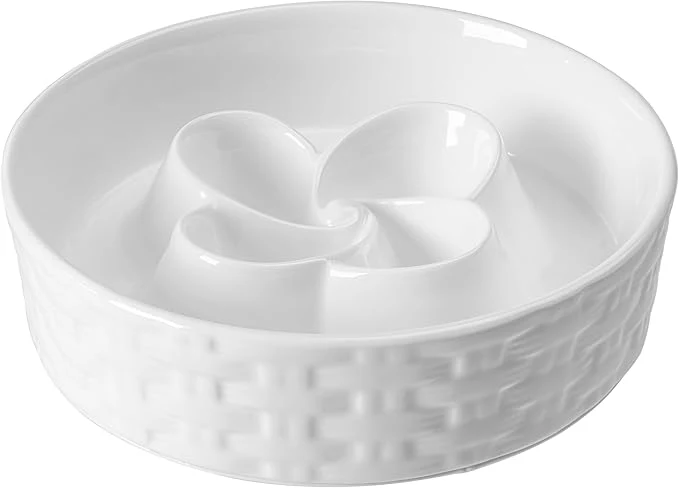 Premium Slow Feeder Dog Bowls Non Slip Ceramic Dog Bowl with Silicone Base Slow Eating and Water Drinking Bowls Heavy Food Bowl for Medium and Large Breed White 8 About ThisOverview Top-Quality
