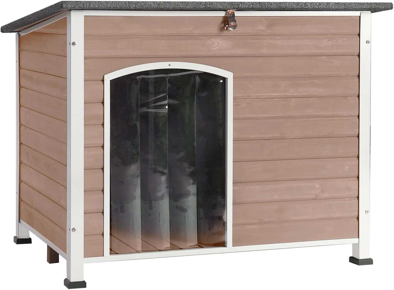 User-Friendly Dog House Outdoor Indoor Wooden Dog Kennel for Winter with Raised Feet Weatherproof for Small Medium Large Dogs Unique All-Around Iron Frame，Light Brown Carefully Designed