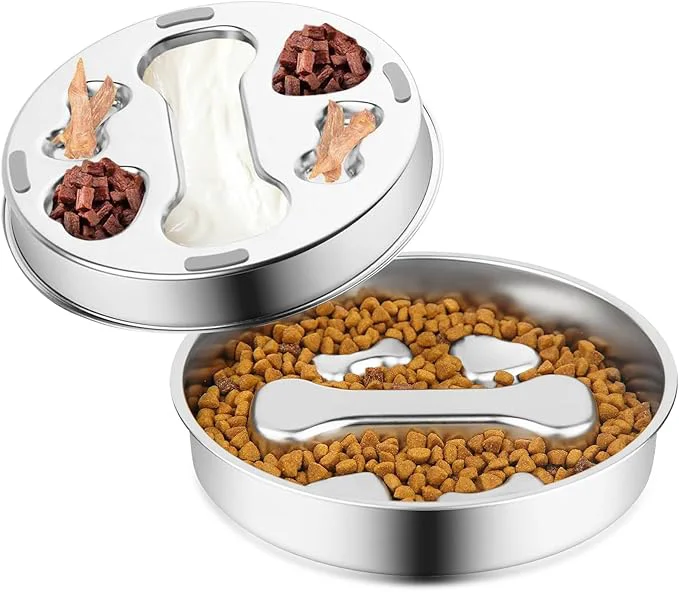 Outstanding Stainless Steel Slow Feeder Dog Bowls Slow Food Bowl for Dog Cat - 2 Cups Capacity Bone-Shaped Design Pet Food Holder Metal Non-Slip Lick Plate Puzzle Maze Dish for Small Sized BreedsAbout ThisOverview Reliable