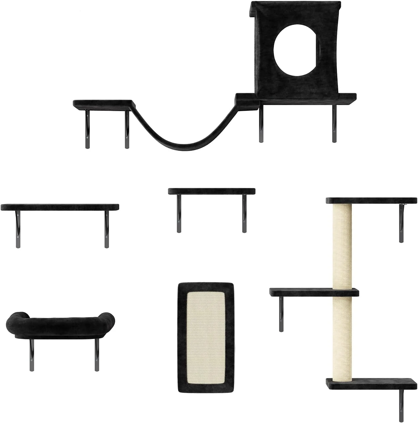 High-Performance NUNU LAB Cat Wall Shelves 6 Pcs Luxury Wall-Mounted Cat Climber Set Indoor Cat Furniture with 1 Condos House 2 Cat Wall Shelves 1 Scratching 1 Bridge Ladder 1 Scratching Pad Black Lightweight