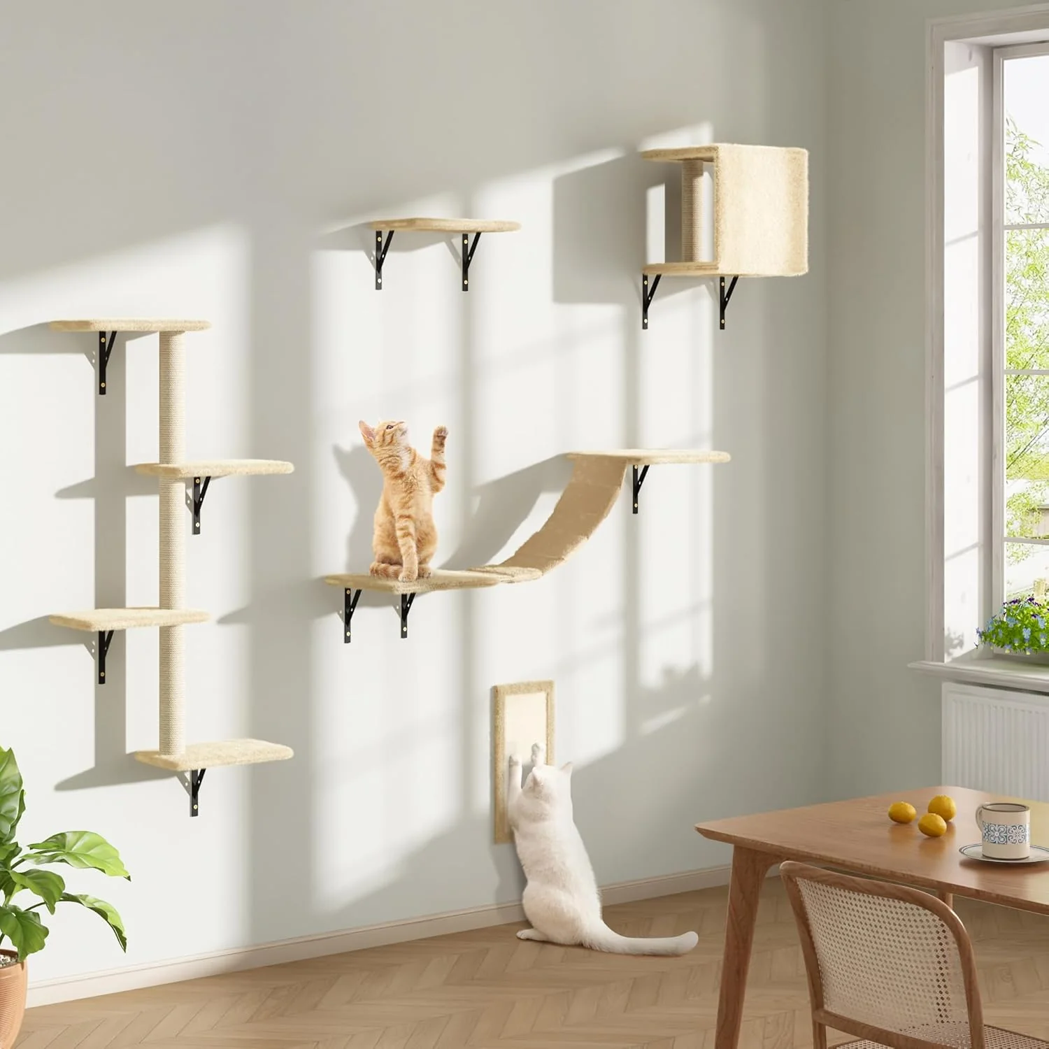 Certified COZIWOW Wall Mounted Cat Furniture Cat Wall Shelves and Perches Floating Cat Shelves for Wall Set of 5 Beige Functional