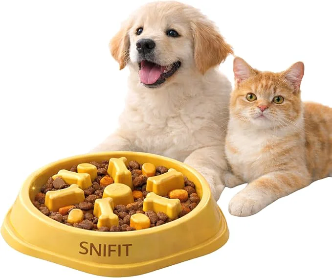 Trusted Slow Feeder Bowl for Small Medium Cats Dogs - Durable Slow Feeding Bowl with Non-Slip Base -Anti-Choking Puzzle Food Bowl for Dogs That Helps Mental Stimulation Reduces Fast Eating-YellowAbout ThisOverview Contemporary