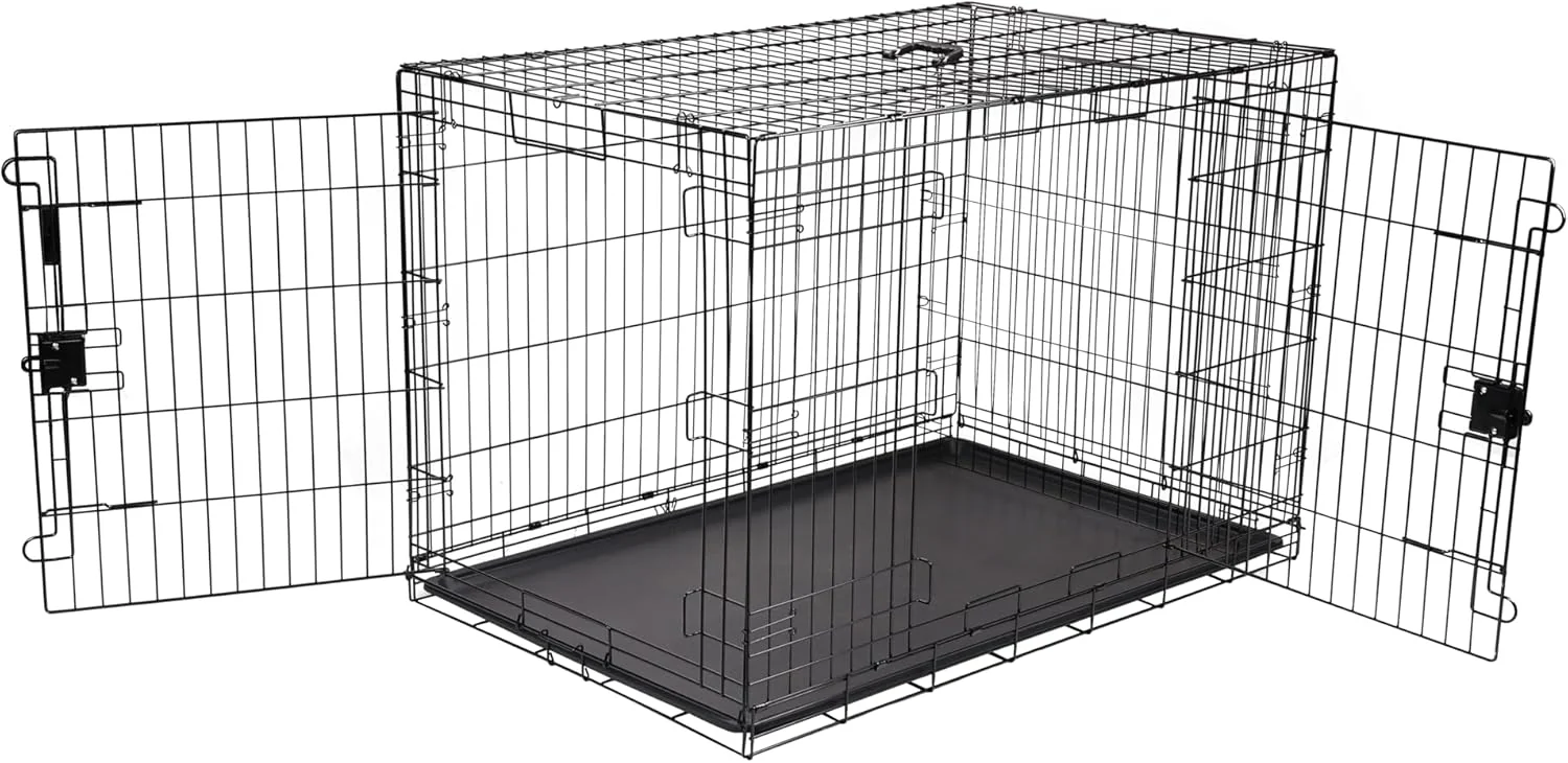 Advanced Amazon Basics Durable Foldable Metal Wire Dog Crate with Tray Double Door 48 x 30 x 32.5 in Black Official