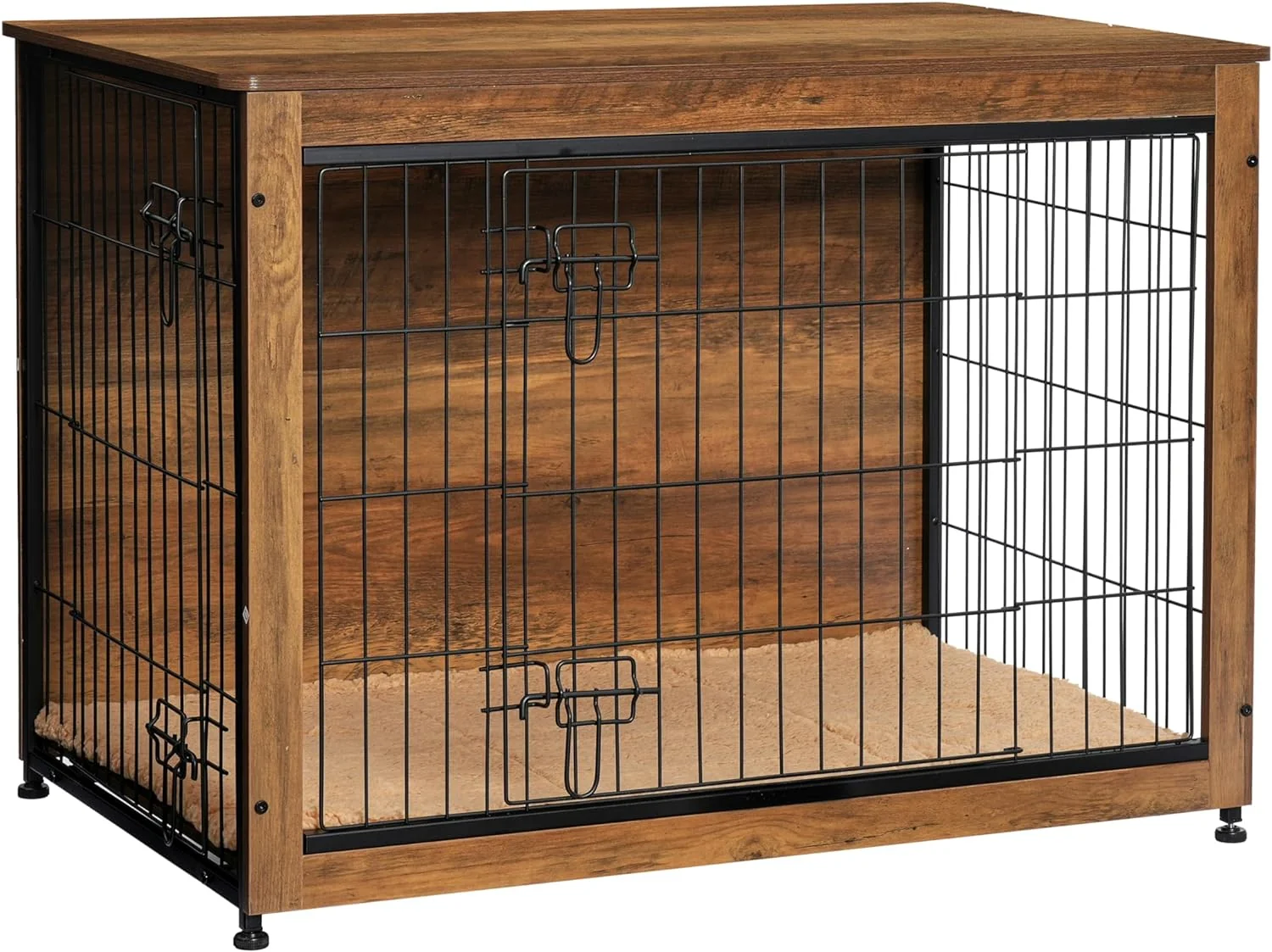 Eco-Friendly DWANTON Dog Crate Furniture with Cushion Wooden Kennel Table with Double Doors Indoor Dog House Large Size 38.5 L Warm Brown Excellent
