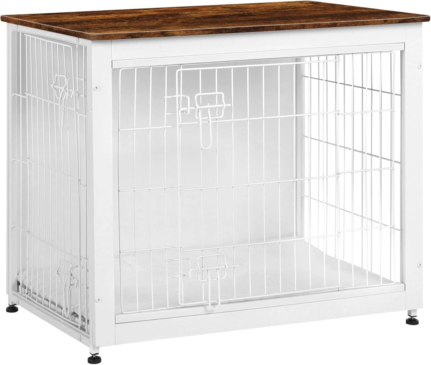 Solid DWANTON Dog Crate Furniture with Cushion Wooden Kennel Table with Double Doors Indoor Dog House Medium Size 32.5 L White Rustic Brown Original