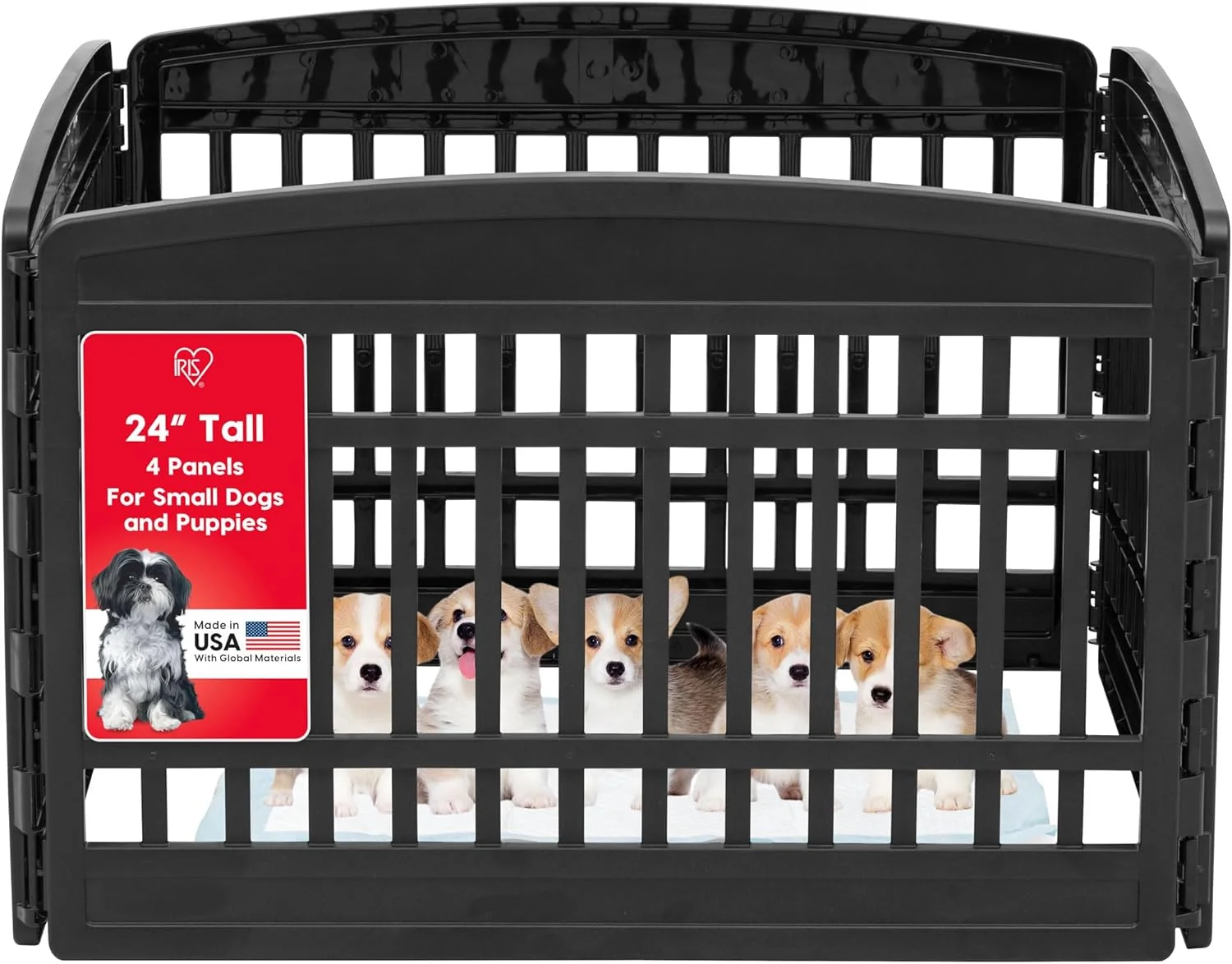 Efficient IRIS USA 24 4-Panel Puppy Playpen 35 x 35 x 24 Dog Playpen Dog Play Pen Indoors Pet Fence Puppies Small Dogs Black Premium