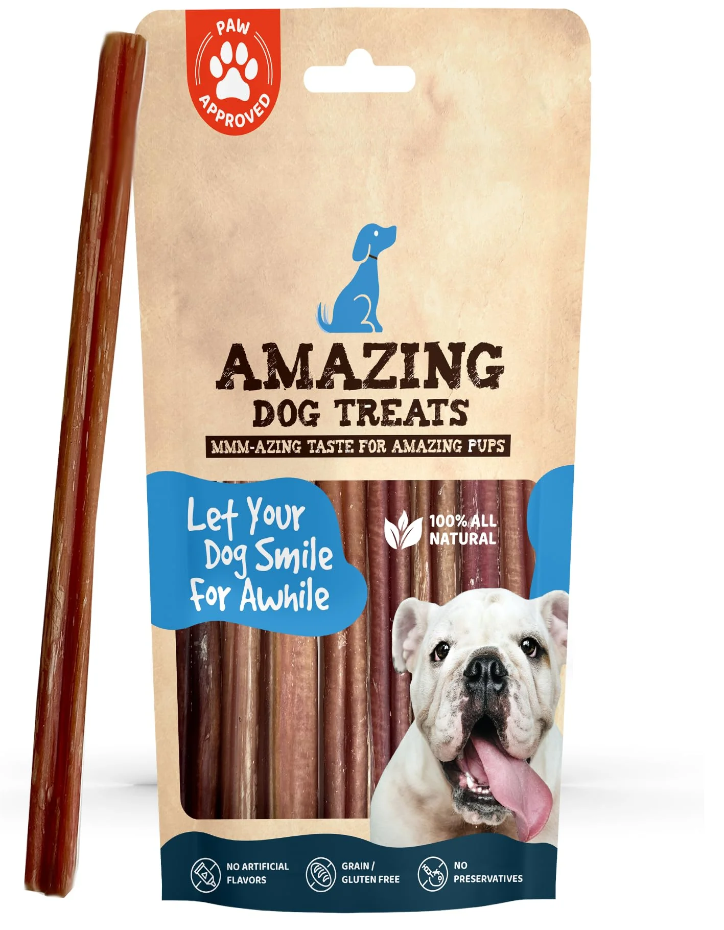Superior Dog Treats - 12 Inch Medium Bully Sticks 6 Count No-Hide Bulk Chews Convenient