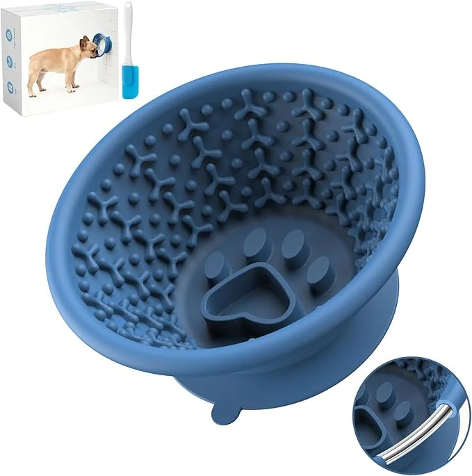 Organic Dog Slow Feeder Lick Bowl to Prevent Fast Eating Steel Reinforced Rim Non-Slip Suction Base BPA- Silicone Dishwasher zer Safe Helps Extend Mealtime Keep Dogs Calm Blue About ThisOverview Crafted