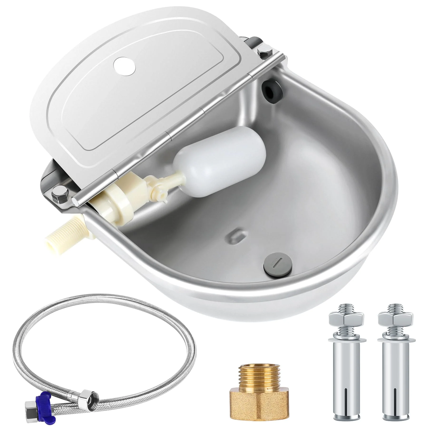 Functional ToLanbbt Automatic Animal Water Dispenser with Float Valve — Stainless Steel Water Bowl for Horses Goats Dogs Powerful