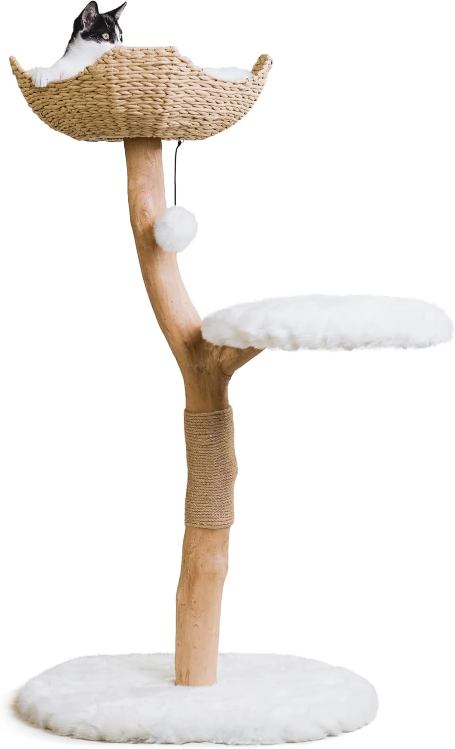 User-Friendly Wooden Cat Climbing Tree Tower Modern Single Branch Cat Condo Wood Cat Lover Furniture Gift by MAU LIFESTYLE Alpine White Easy-to-Use