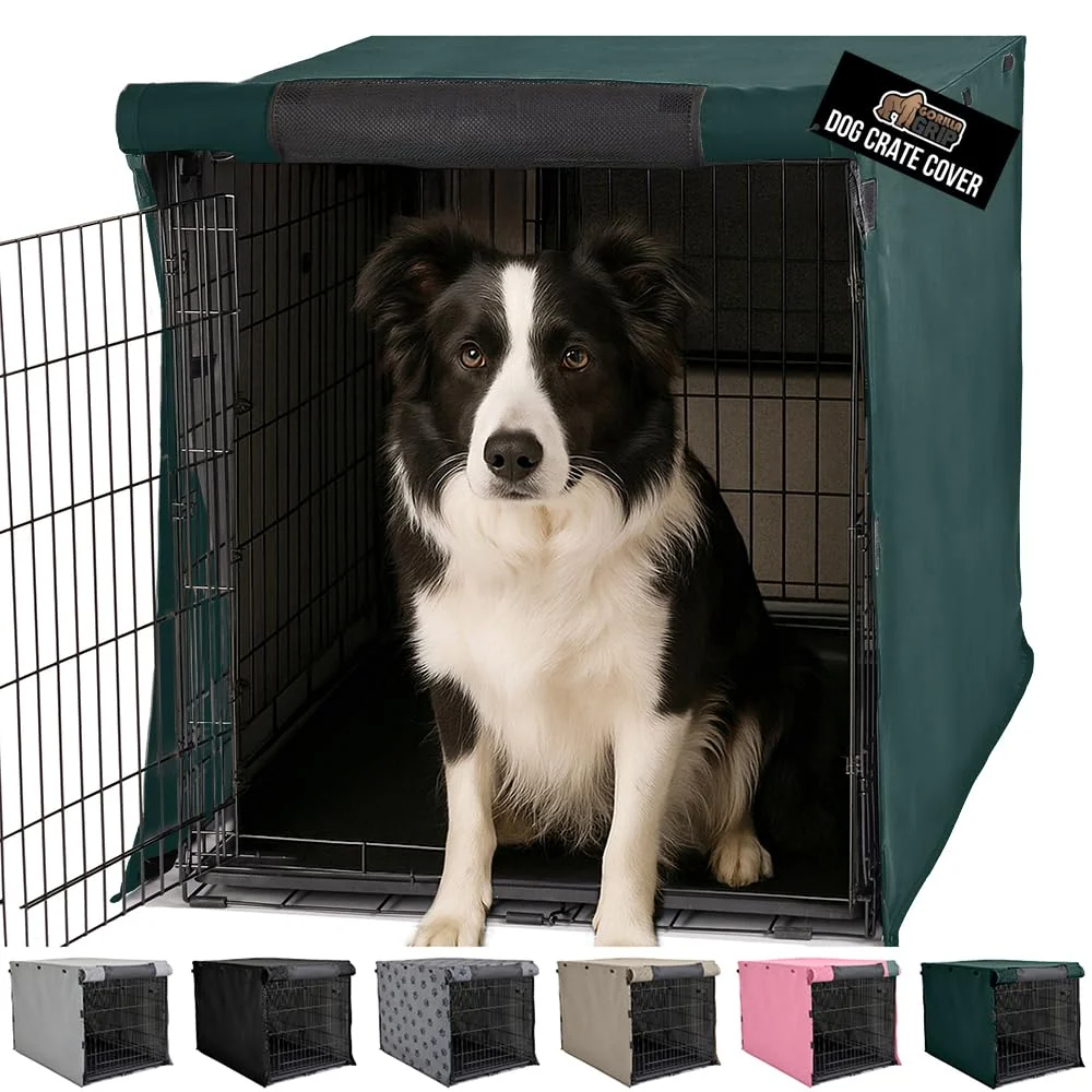 Efficient GORILLA GRIP 36-Inch Dog Crate Cover – Hunter Green All-Sides Open Reliable
