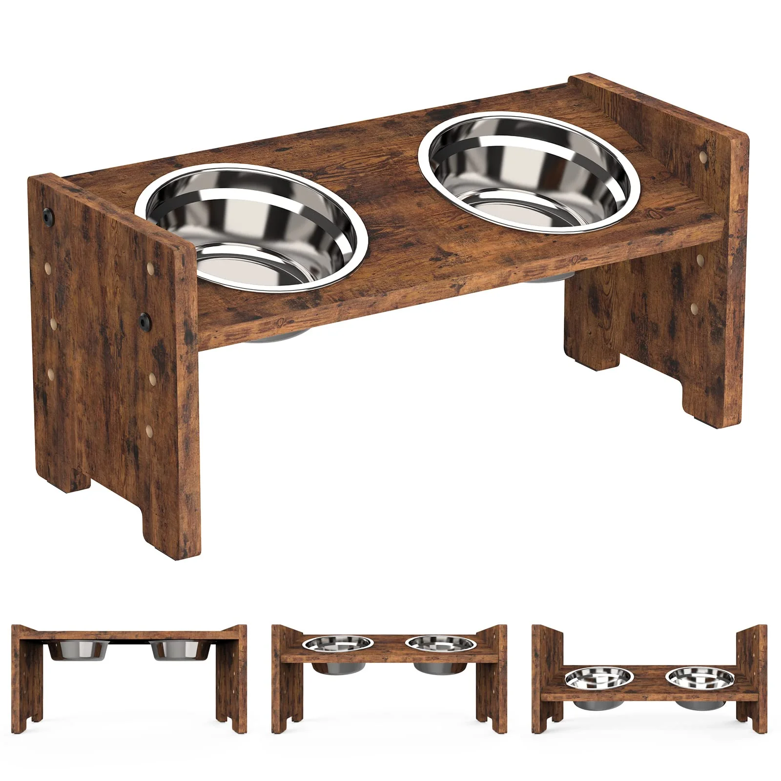 Selected Vantic d Dog Bowls – Adjustable Raised Stand with 2 Stainless Steel Dishes Rustic Brown Advanced