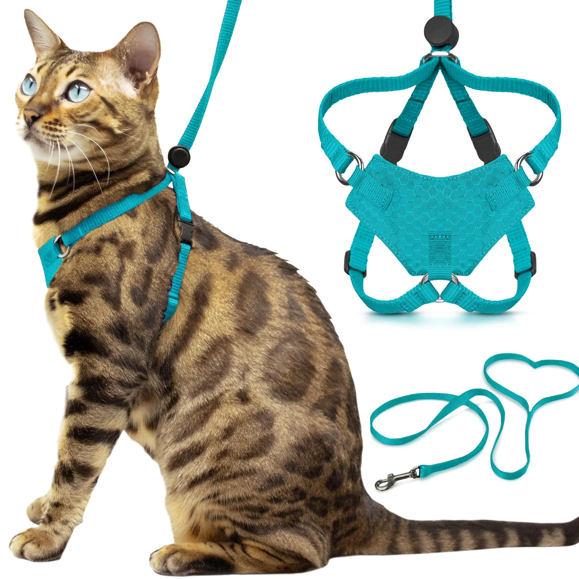 Casual OutdoorBengal Houdini Escape Proof Kitten Harness Leash Set – Turquoise Small Lightweight
