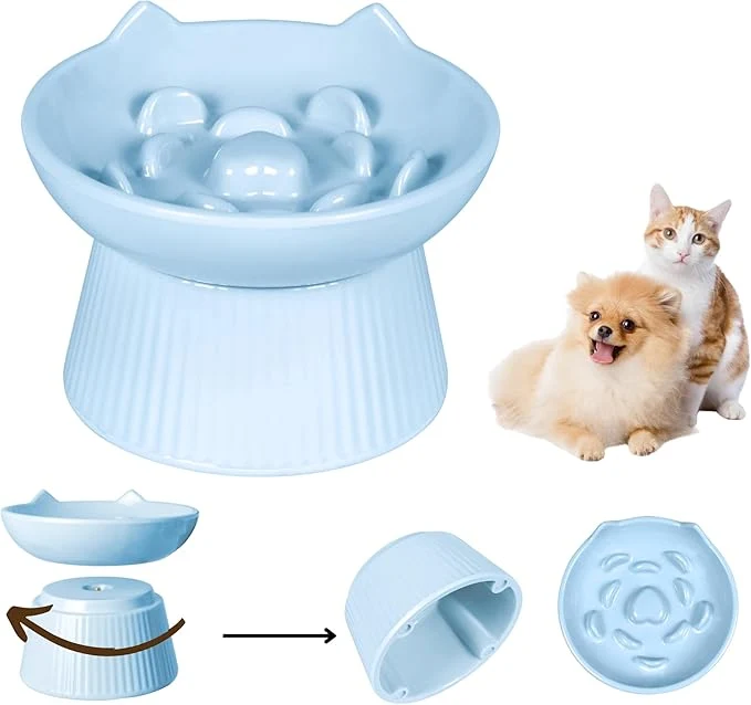 Elite Unbreakable Raised Slow Feeder Bowl for Cats and Small Dogs d Cat Bowls Detachable Slow Feede Bowl Heavy Weighted Non-Slip Feeder Dry Wet Food Whisker Friendly Blue 6.2'' About ThisOverview Efficient