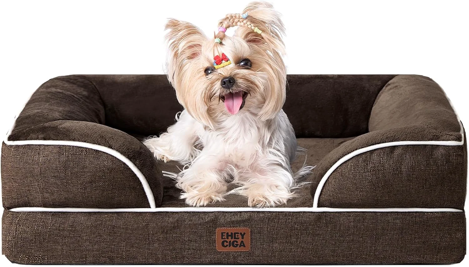 Verified EHEYCIGA Orthopedic Dog Bed for Small Dogs Waterproof Memory Foam Small Dog Beds with Sides Non-Slip Bottom and Egg-Crate Foam Medium Pet Couch Bed with Washable Removable Cover Brown Genuine