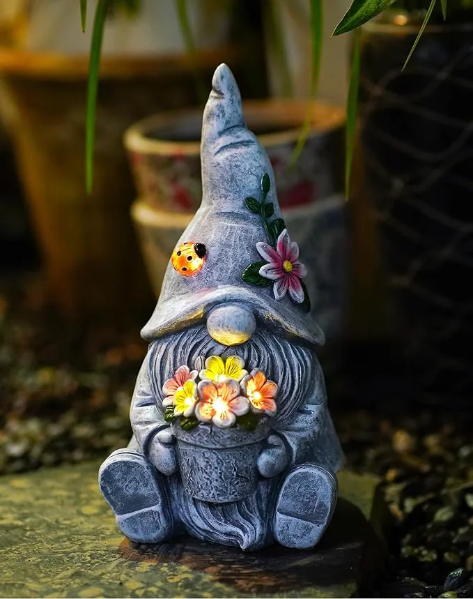 Responsible Goodeco Sitting Gnome Holding Flower Statue Prestigious