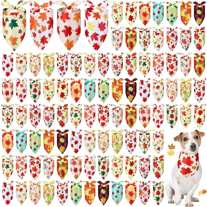Convenient Chunful 100 Pieces Thanksgiving Dog Bandanas Bulk Fall Autumn Pet Bandanas Selected