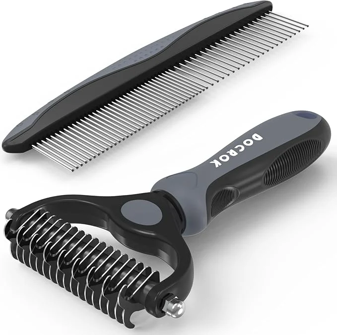 Fine Crafted Pet Grooming Brush and Metal Comb Combo Cat Brush Dog Brush for Shedding Undercoat Rake for Dogs Grooming Dematting Deshedding Brush Dogs Shedding Tool for Long matted Haired Pets GrayAbout ThisOverview Clean