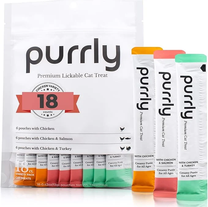 Minimalist Purrly Lickable Wet Cat Treats Healthy Grain- Chicken Variety Pack 18 Count Squeezable Creamy Purée with Human-Grade Protein Functional Nutrients Non-GMO No-Artificial-Additives Low-PhosphorusAbout This Elegant