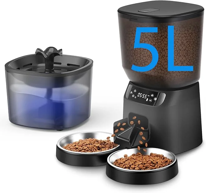 Carefully Designed Automatic Cat Feeder and Water Dispenser Set 5L 20 Cups Timed Cat Dry Food Dispenser 2L Cats Water Fountain for Drinking with Filter 10s Meal Call 20 Portions 6 Meals Per DayAbout ThisOverview Pure