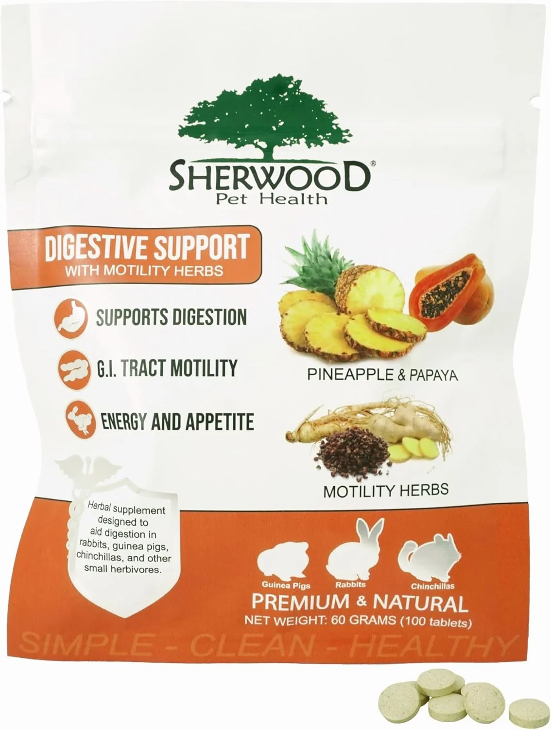 Functional Digestive Support Papaya by Sherwood Pet Health 100 Tablets - 60 Grams . Contains Natural Motility Herbs That Regulate The Digestive Tract Improve The Gut microbiome and Stimulate The Appetite. Top-Quality