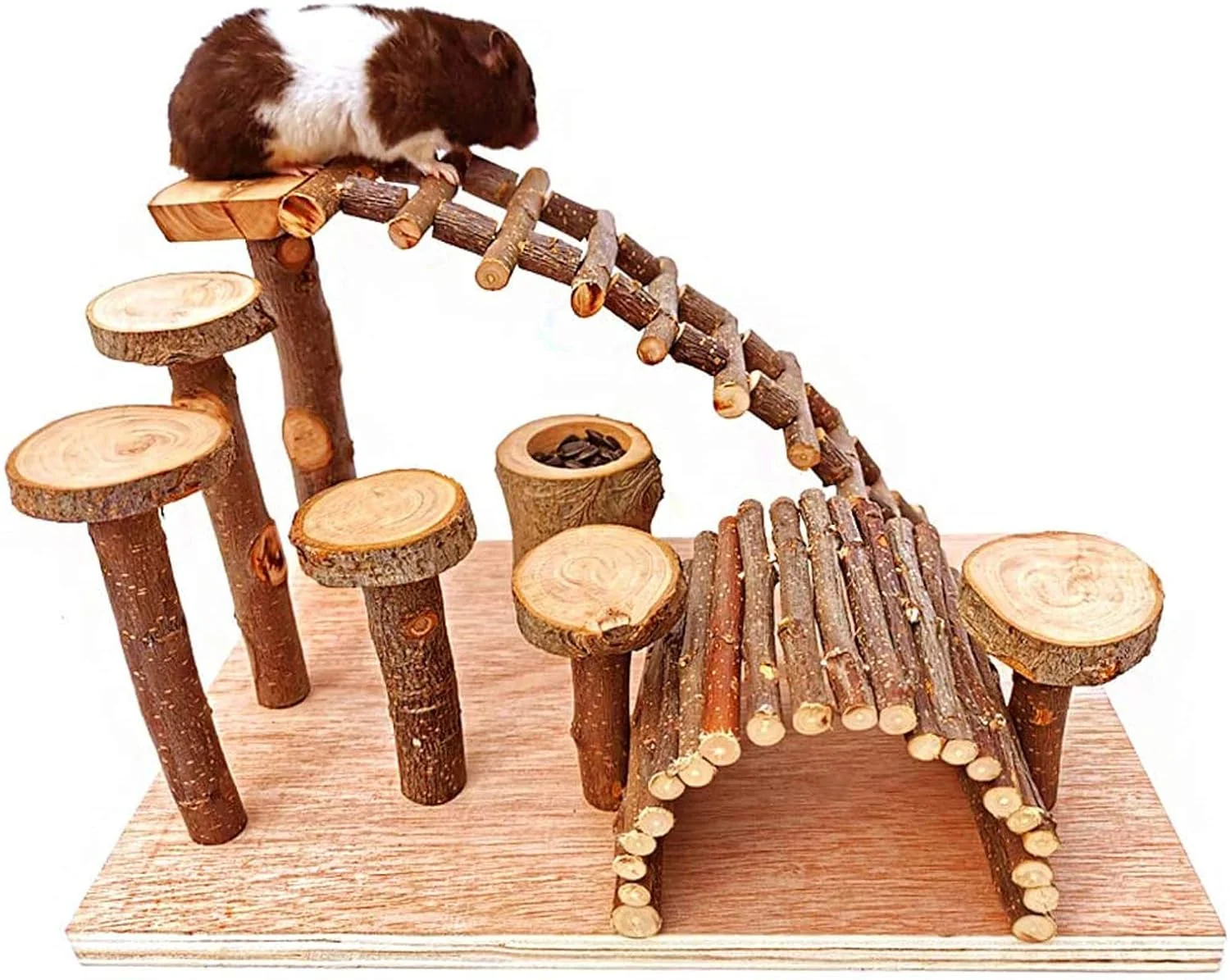 Classic Wooden Hamster Bridge Small Animals Climbing Ladder Activity Set Platform Ramps Playground Toys for Mouse Dwarf Hamster Gerbil Rat Sugar Glider Syrian Hamster Environmentally Friendly