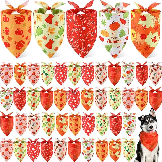 Secure Weewooday 50 Pcs Thanksgiving Fall Dog Bandanas Bulk Pumpkin Maple Leaves Easy-to-Use