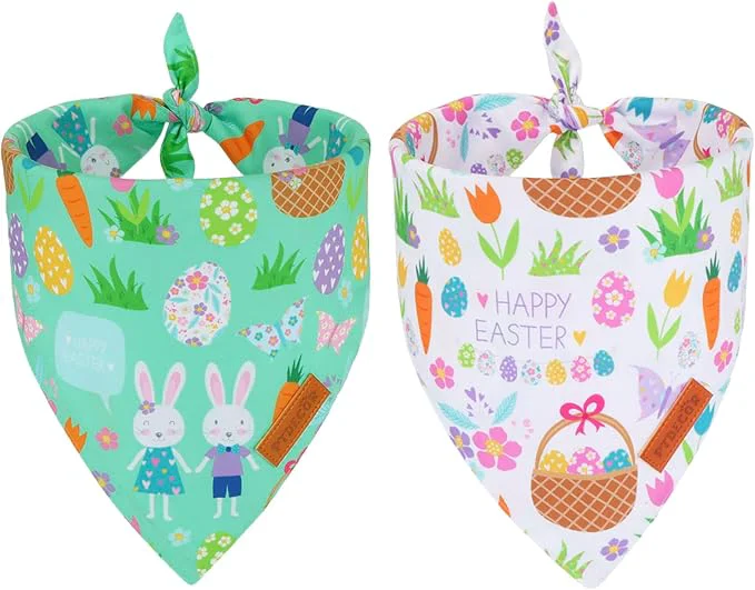 Secure PTDECOR Easter Dog Bandana Reversible Rabbit Easter Egg Dog Scarf Lightweight