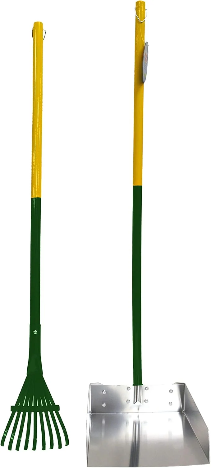 Elegant Four Paws Stainless Steel Long-Handled Dog Pooper Scooper Rake Pan 2 Piece Set Safe