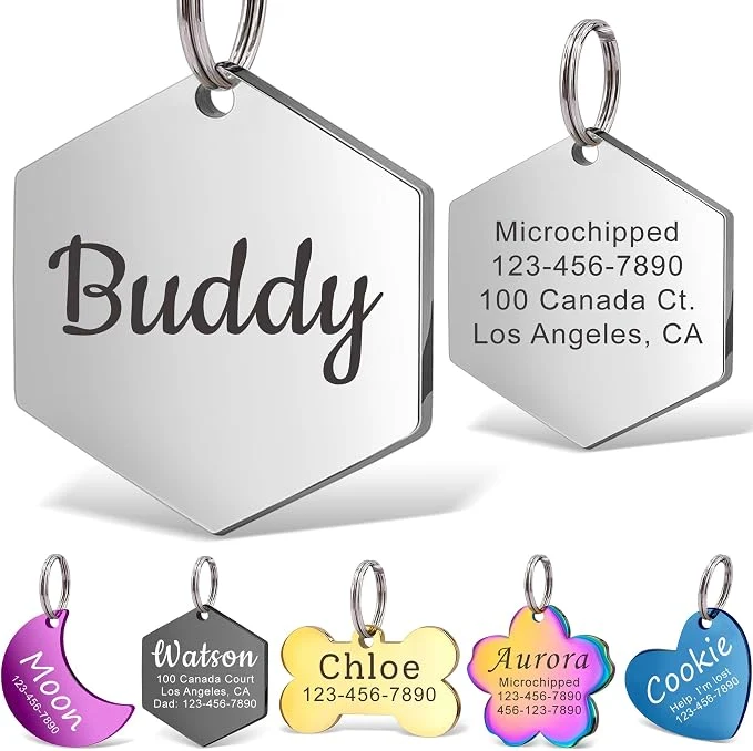 Quality Anavia Personalized Pet ID Tags Stainless Steel Glossy Laser Engraved Dog Cat Prestigious