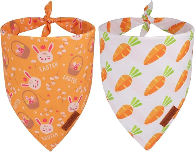 Trendy PTDECOR Easter Dog Bandana 2 Pack Reversible Rabbit Carrot Dog Scarf Functional