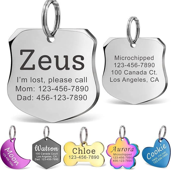 Clean Anavia Personalized Pet ID Tags Stainless Steel Glossy Laser Engraved Dog Cat User-Friendly