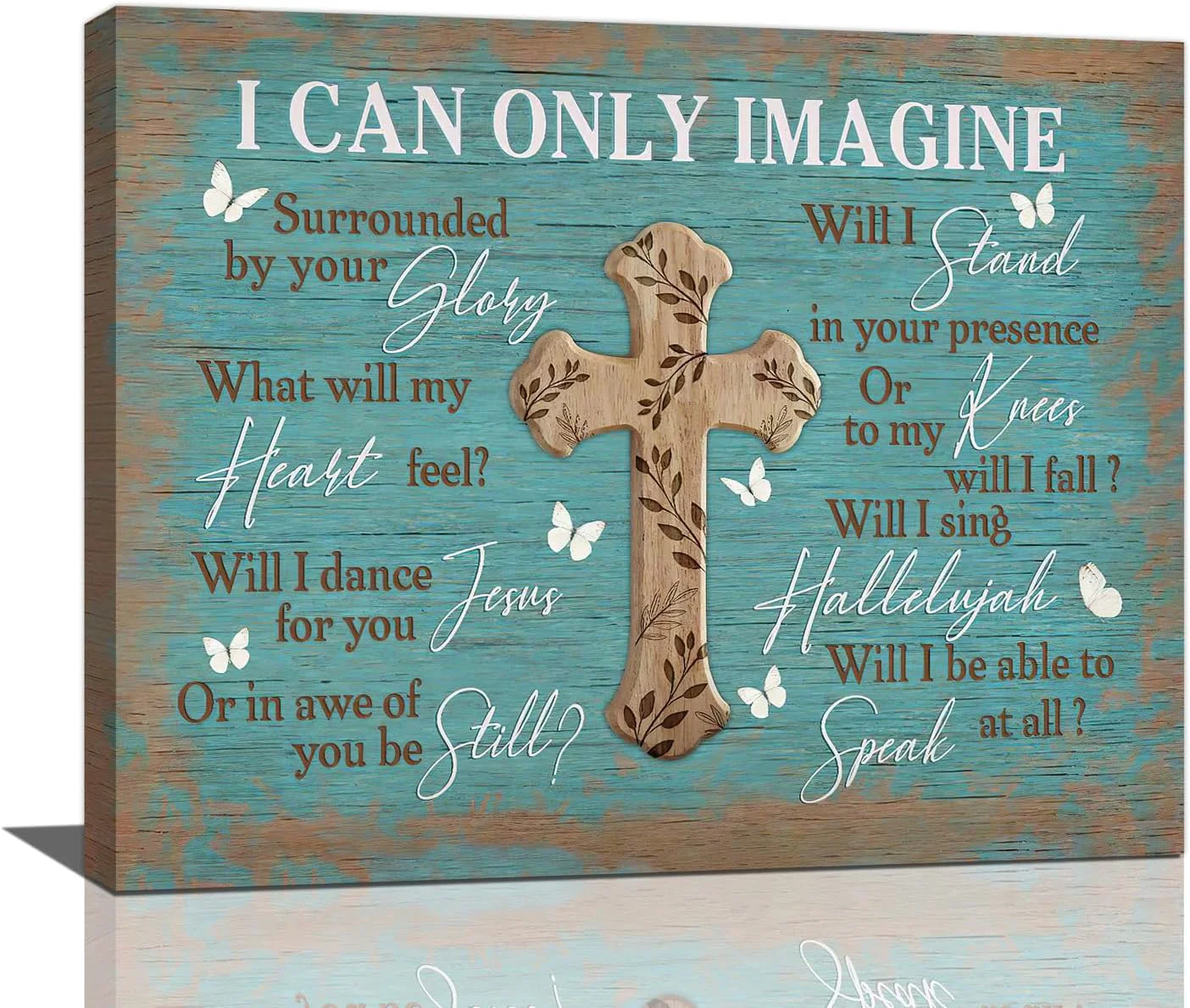 Prestigious Rustic Christian Cross Wall Art I Can Only Imagine Pictures Farmhouse Butterfly Wall Decor Teal Motivational Canvas Print Painting Artwork for Bathroom Living Room Bedroom 16 x20 Exclusive