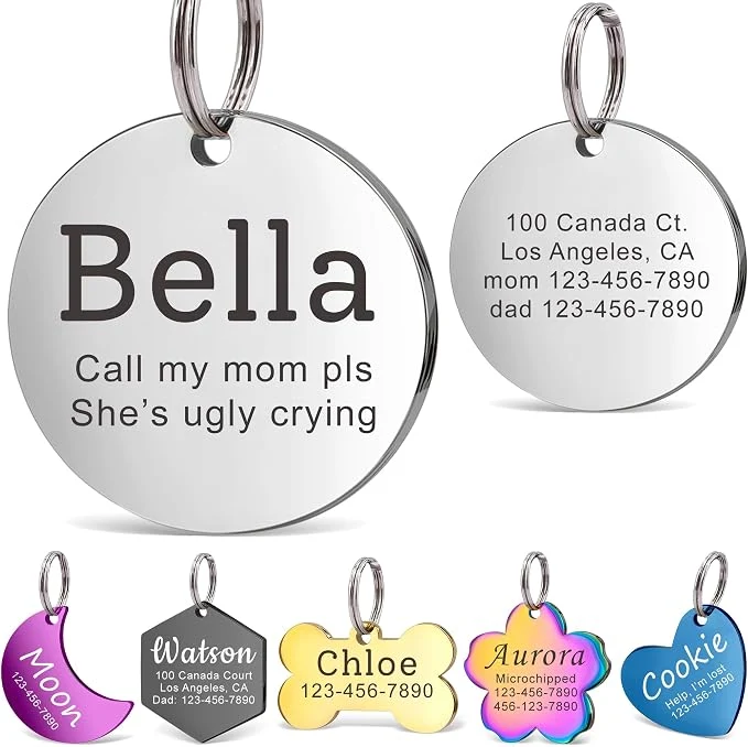 Casual Anavia Personalized Pet ID Tags Stainless Steel Glossy Laser Engraved Dog Cat Lightweight