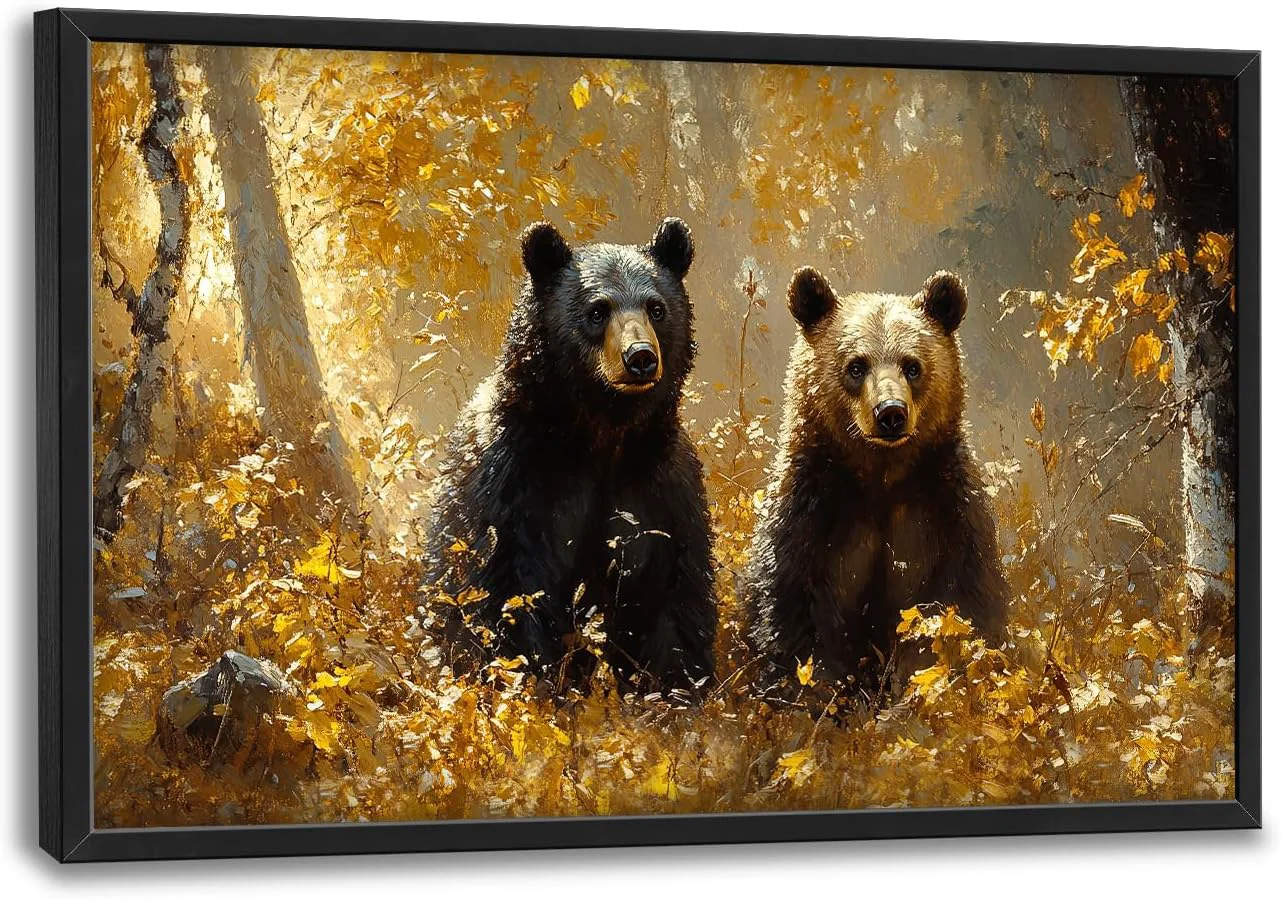 Prestigious Large Forest Bear Wall Art for Living Room Black Bear Autumn Canvas Oversized Wall Decor Wildlife Framed Pictures Painting Print Artwork for Bedroom Office 36L x 24W Recyclable